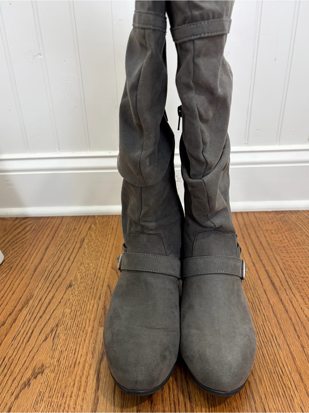 Gray Faux Suede Boots (10) - Picture 4 of 7